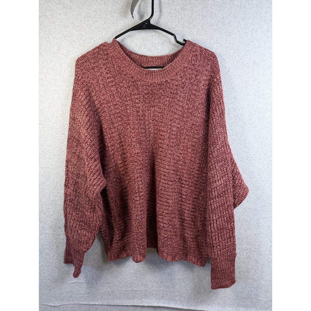Pink Rose Sweater Womens Large Pink Crew Neck Chunky Knit Long Sleeve Pullover